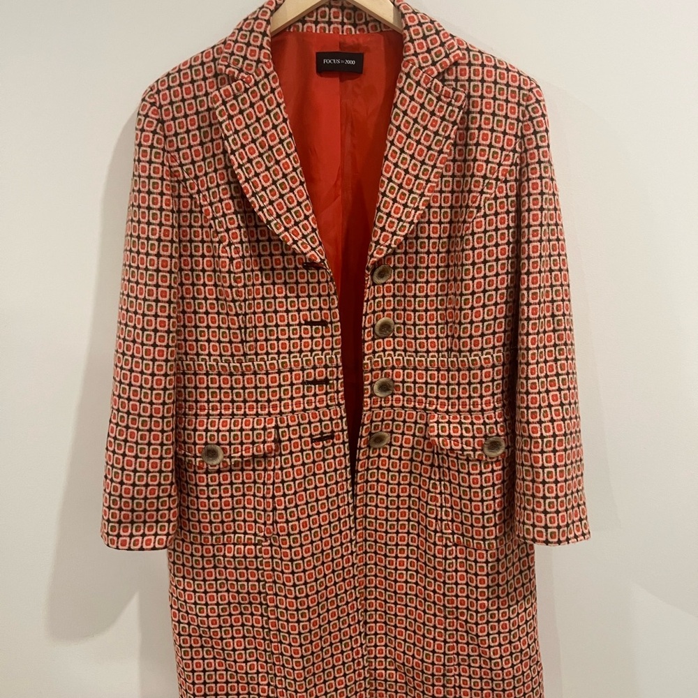 Retro Vintage Peacoat Jacket with Geometric Pattern